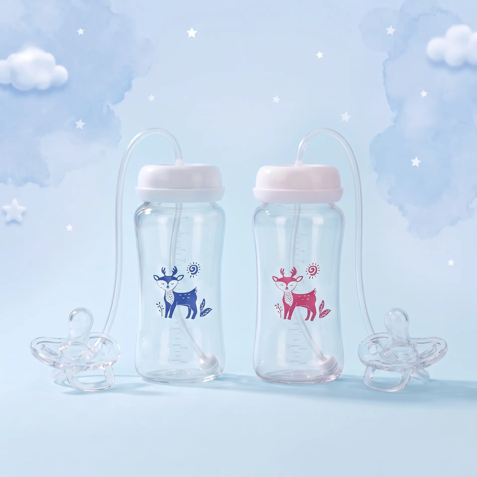 Nuvi Babyflasche in Rosa und Blau