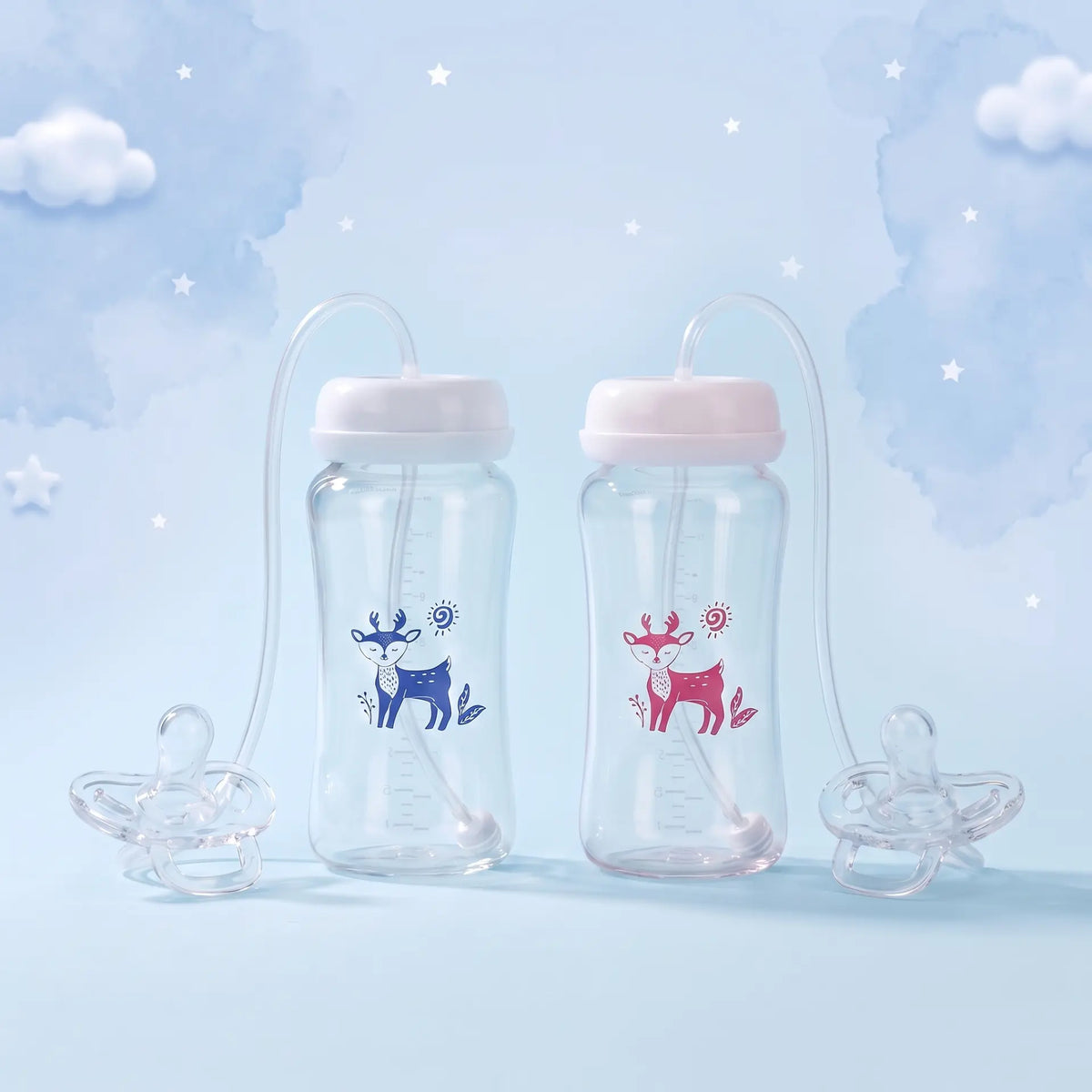 Nuuvoo Babyflasche in Rosa und Blau